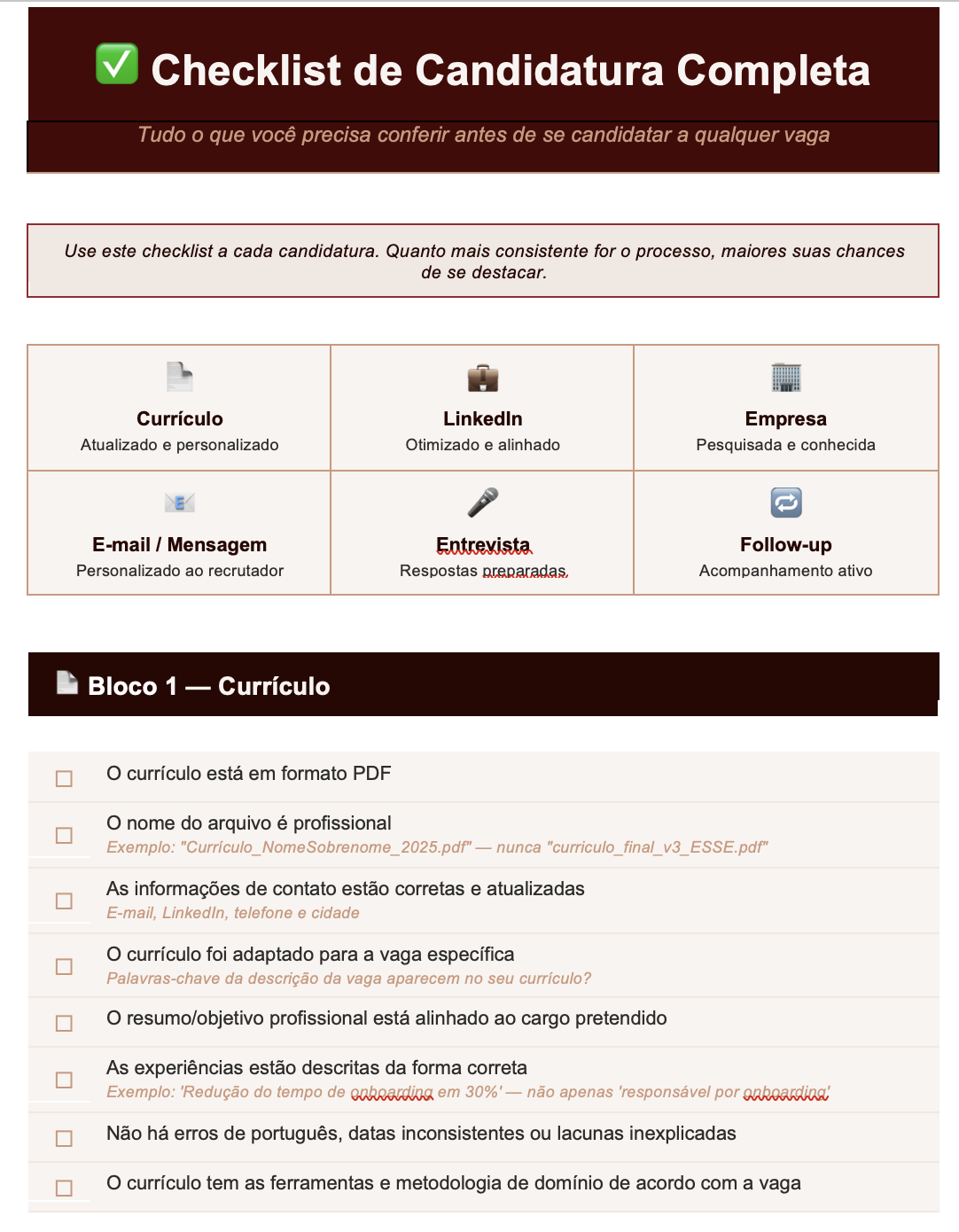 Checklist de Candidatura Completa
